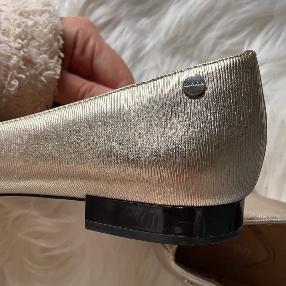Calvin Klein Metallic Gold Pointed Toe Ballet Flat - Picture 4 of 4